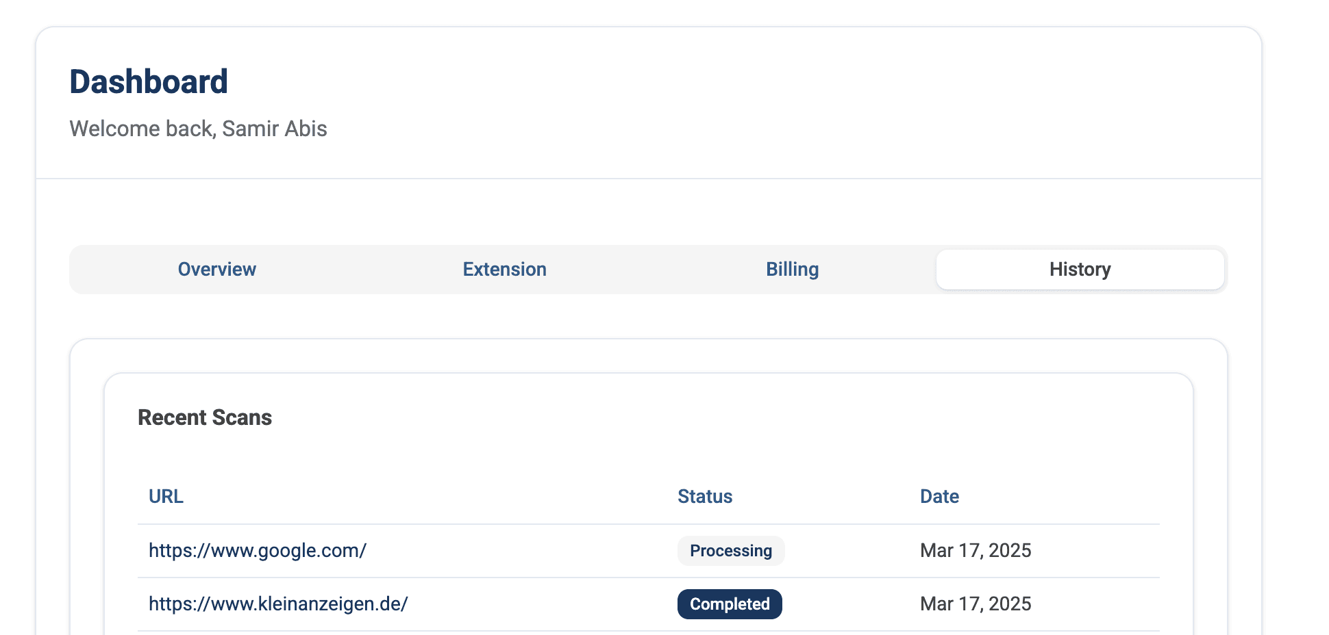 Cookie consent dashboard